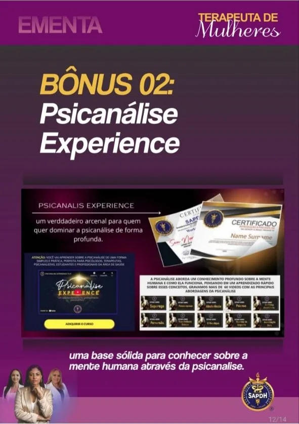 Bônus em destaque Psicanálise Experience, com videoaulas e certificado.